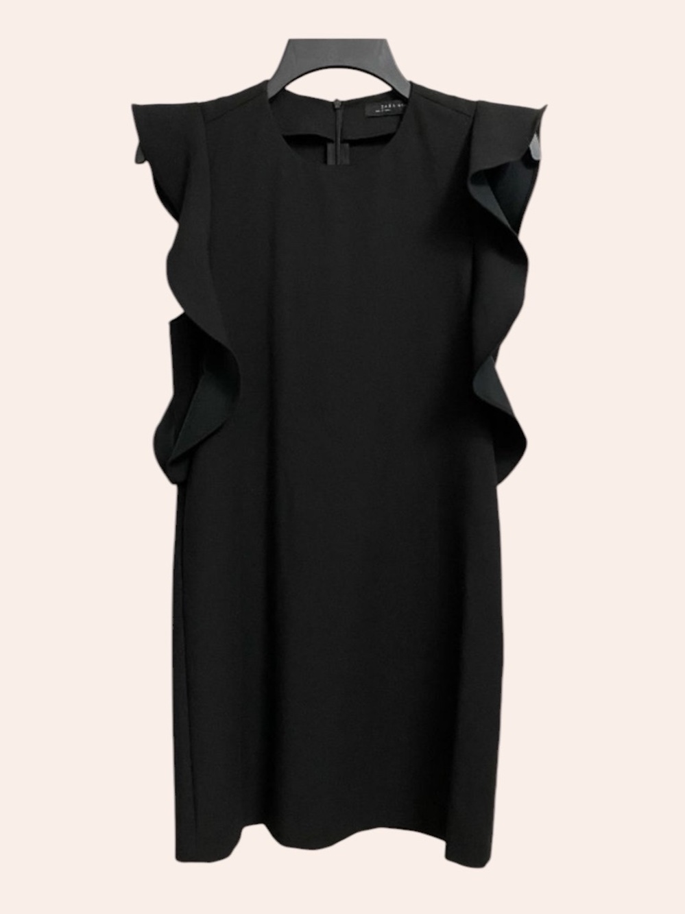 ZARA Ruffled Flutter Sleeves Shift Midi Dress Size XS Black Office Cocktail